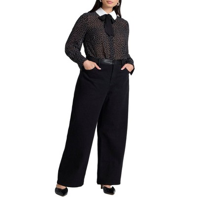 ELOQUII Women's Plus Size Faux Leather Detail Jeans