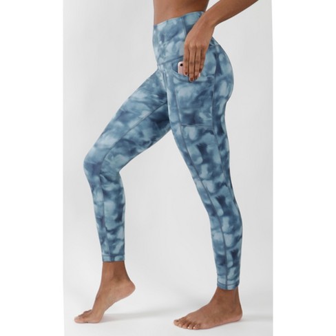 Yogalicious - Women's Watercolor Elastic Free High Waist Side Pocket Ankle  Legging - Aqua - Medium : Target