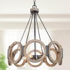 LNC Quaint 4-Light 19.5" Farmhouse Drum Small Chandelier, Brushed Black  and Distressed Grayish White Wood - 2 of 4