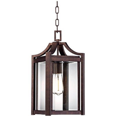 Franklin Iron Works Modern Outdoor Ceiling Light Hanging Rustic Bronze 17" Clear Glass Damp Rated for Exterior Porch Entryway