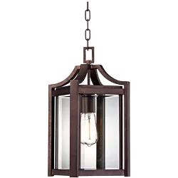 Franklin Iron Works Modern Outdoor Ceiling Light Hanging Rustic Bronze 17" Clear Glass Damp Rated for Exterior Porch Entryway