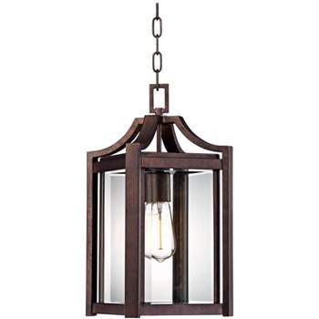 Franklin Iron Works Rockford Rustic Industrial Outdoor Ceiling Light Bronze 17 1/4" Clear Beveled Glass Damp Rated for Post Exterior Light Barn Deck