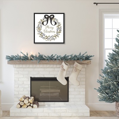 Merry Christmas Wreath Black and Gold Canvas Print