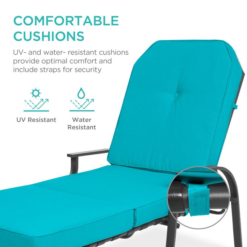 Best Choice Products Adjustable Outdoor Chaise Lounge Chair for Patio, Poolside w/ UV-Resistant Cushion, 2 of 8
