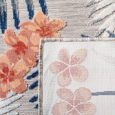 Cabana Floral Grey & Navy 77" Square Non-Slip Outdoor Rug