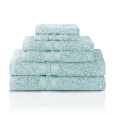 Cotton 6 Piece Bath Towel Set, Plush and Quick Drying, Classic Ionic Jacquard Border and Embroidered Trim by Blue Nile Mills