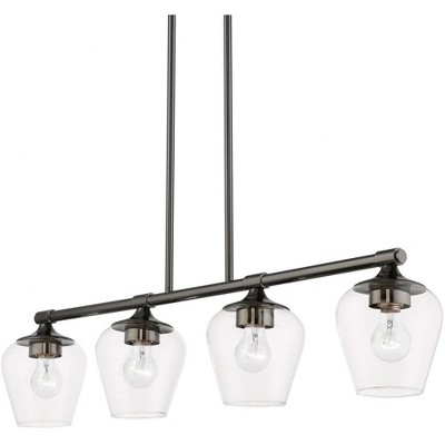Sleek Black Chrome Linear Chandelier with Clear Glass Shades