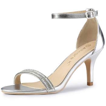 Allegra K Women's Stiletto Heels Rhinestone Ankle Strap Sandals