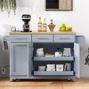 59.3 inch Grey Blue Rolling Kitchen Island with Rubber Wood Drop Leaf  for Kitchen Dining Room - 2 of 4