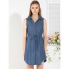 Allegra K Women's Collar Button Down Tie Waist Mini Chambray Shirt Dress - 2 of 4