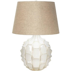 Possini Euro Design Cosgrove Modern Mid Century Table Lamp 26 1/2" High White Glazed Ceramic with Table Top Dimmer Light Brown Linen Drum for Bedroom - 1 of 4