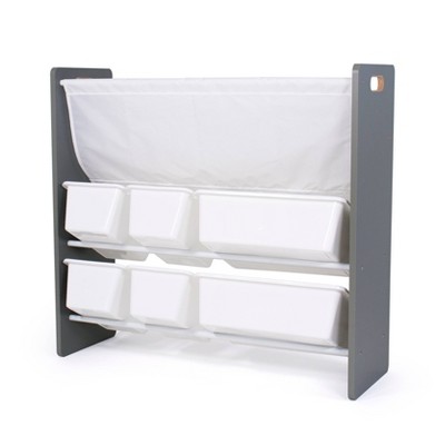 Gray and White 4-Tier Kids' Storage Organizer with Bookrack