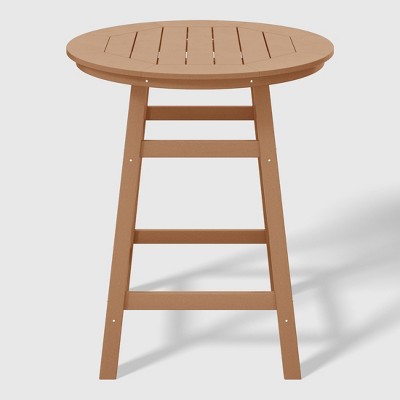 Teak 35" Round HDPE Outdoor Counter Height Bistro Table with Umbrella Hole