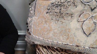 Embroidered Floral Medallion 17" Square Throw Pillow in Blue and Rust