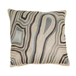 Saro Lifestyle Elegant Embroidered Swirl Pillow Cover, 20"x20", Blue - 1 of 4