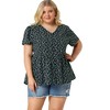 Agnes Orinda Women's Plus Size V Neck Ruffle Hem Short Sleeve Cinched Waist Floral Peplum Blouses - 3 of 4