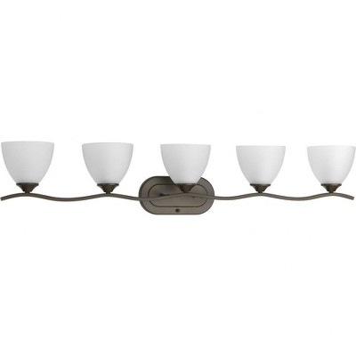 Progress Lighting Laird 5-Light Bath Vanity, Brushed Nickel, Glass Shades, Up/Down Mounting, Damp Rated
