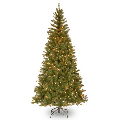 National Tree Company Pre-Lit Artificial Slim Christmas Tree, Green, Aspen Spruce, White Lights, Includes Stand, 7ft