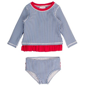 RuffleButts Girls UPF50+ Seersucker Long Sleeve Rash Guard Bikini - 1 of 4