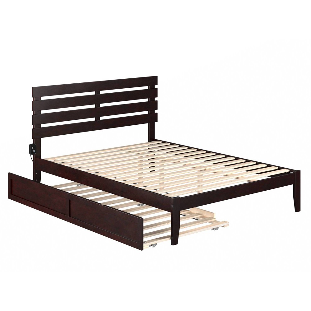 Queen Oxford Bed with Twin XL Trundle Espresso - AFI: Solid Hardwood, No Box Spring Required