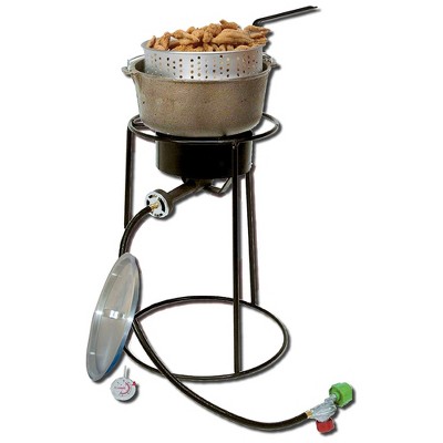 King Kooker 20 Inch Portable Camping Outdoor Cooker with 6 Quart Cast Iron Pot with 54000 BTU Cast Burner and Flame Wind Guard