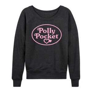 Women's - Polly Pocket - Polly Pocket Pink Logo Lightweight French Terry Wide Neck Long Sleeve Shirt - 1 of 4
