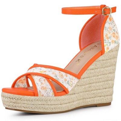 Allegra K Women's Floral Lace Mesh Wedges Sandals White 10 : Target