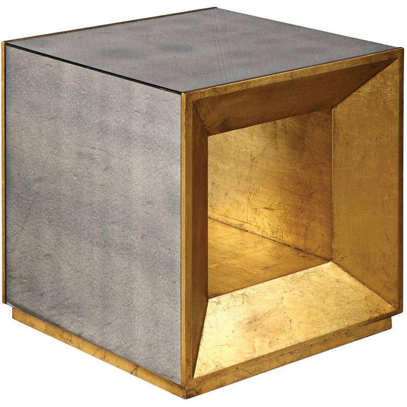Uttermost Modern Wood Glass Cube Accent Side End Table 20" Wide Antiqued Gold Leaf Mirrored for Living Room Bedroom Entryway House, 1 of 7