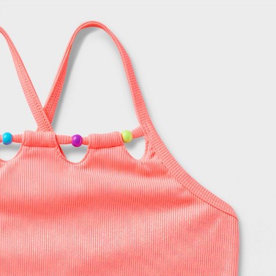Cat & Jack Girls' Solid Bikini with Beads - Cat & Jack™ Coral Pink S — фото 3