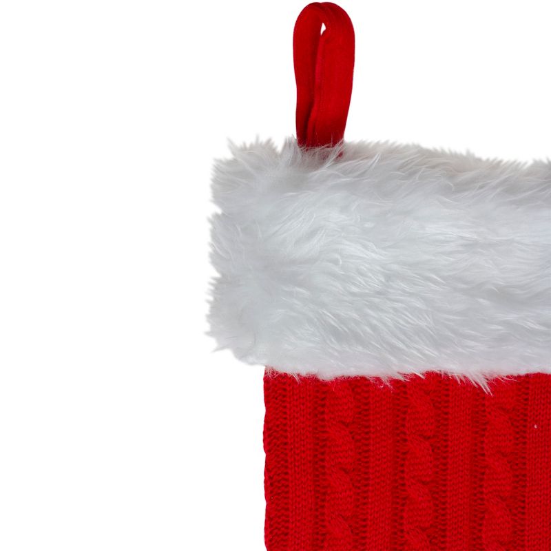 Northlight 19" Red and White Cable Knit Christmas Stocking with Fur Cuff, 5 of 7