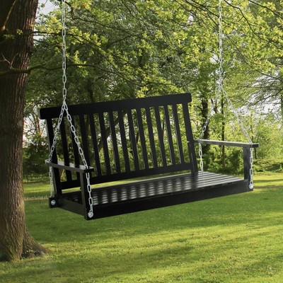 SKRAN 2-Seater Hanging Porch Swing, Outdoor Patio Swing Chair Seat with Slatted Build and Chains, 440lbs Weight Capacity for Patio,Courtyard, Black