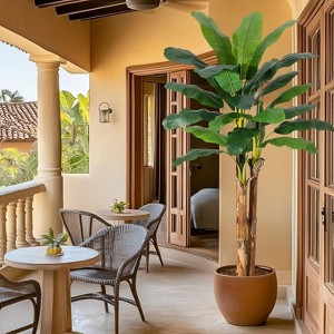 Artificial Banana Tree with Grey Planter, Faux Plant with 11 Banana Leaves for Home, Office or Indoor Decoration - 1 of 4