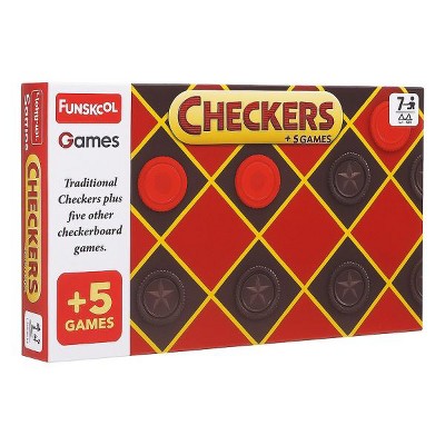 Checkers Plus 5-in-1 Game Set, Traditional Checkers & 5 Other Board Games