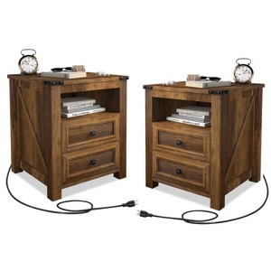 Dyonery Modern Wood End Table with Charging Station,Rustic 18 Inch Bedside Table with 2 Storage Drawers and Open Shelf,  for Bedroom,Living Room - 1 of 4