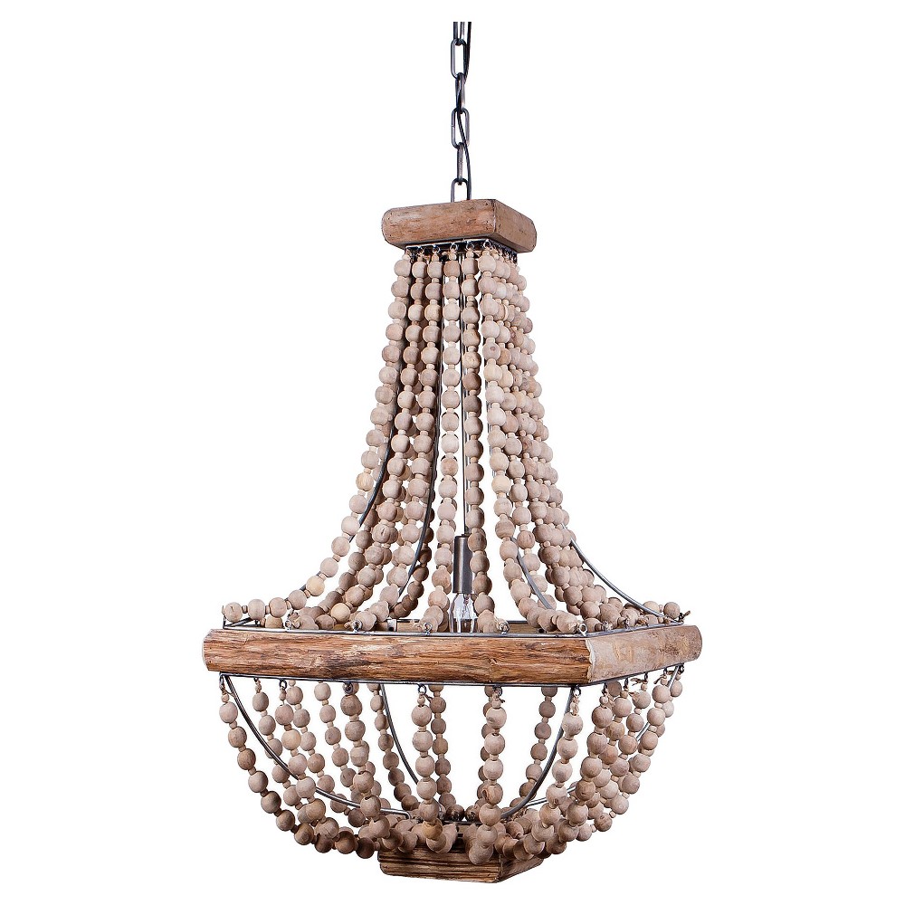 Photos - Chandelier / Lamp Wood/Metal Framed Chandelier with Wood Bead Draping Cream - Storied Home