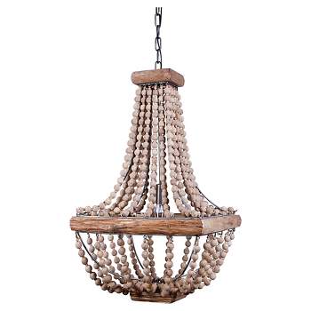 Wood/Metal Framed Chandelier with Wood Bead Draping Cream - Storied Home