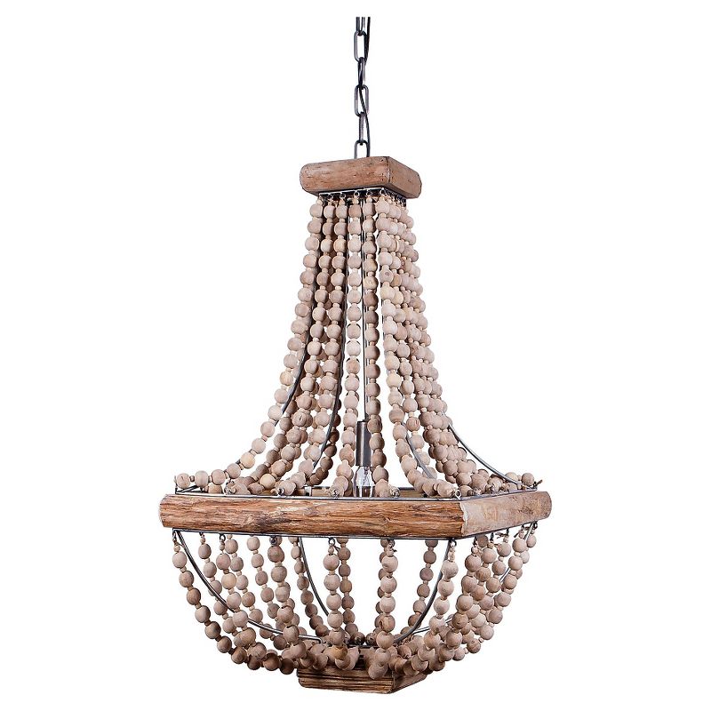 Wood/Metal Framed Chandelier with Wood Bead Draping Cream - Storied Home, 1 of 8