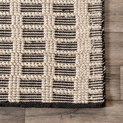Handmade Black and Ivory Wool Striped Runner Rug 2' x 8'