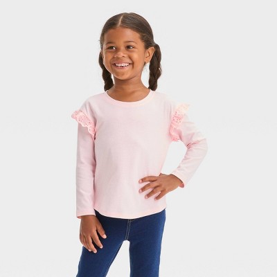 Toddler Girls' Eyelet Long Sleeve T-Shirt - Cat & Jack™ Soft Pink 18M