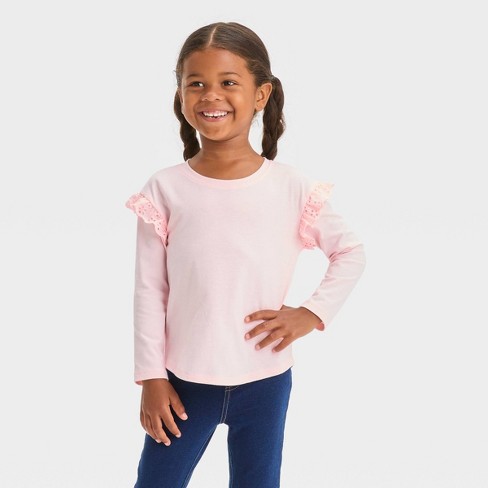 Toddler Girls' Eyelet Long Sleeve T-shirt - Cat & Jack™ Soft Pink