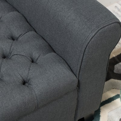 Dark Gray Tufted Fabric Storage Bench with Arms