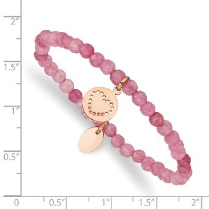 Chisel Stainless Steel Polished Rose IP-plated Heart 4mm Pink Jade Beaded Stretch Bracelet - 1 of 3