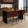Modern Black Kitchen Island Dining Table with LED Lights and 2 Brown Bar Stools, Faux Marble Counter Height Set for Eat-in Kitchen-3irtyhousy - 3 of 4
