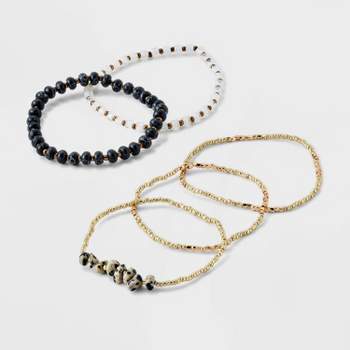 Mixed Semi-Precious Black Howlite Cylinder Beaded Bracelet Set 5pc - Universal Thread™ Gold/Black