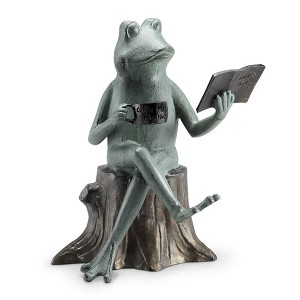 SPI Home Joy of Reading Garden Sculpture – 15" Metal Outdoor Figurine with Seated Character and Book for Whimsical Decor - 1 of 3