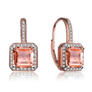 Guili Sterling Silver CZ Square Cushion Drop Earrings with Rose Gold Plating, A Classic, Timeless, and Elegant Jewelry Collection Essential - 1 of 4