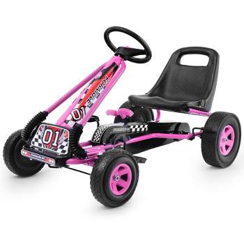 Costway Honeyjoy Go Kart 4 Wheel Pedal Powered Kids Ride On Toy with Adjustable Seat Pink