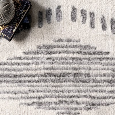 Light Gray Rectangular Striped Synthetic Area Rug