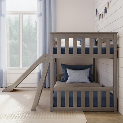 Gray Twin Over Twin Pine Wood Bunk Bed with Slide