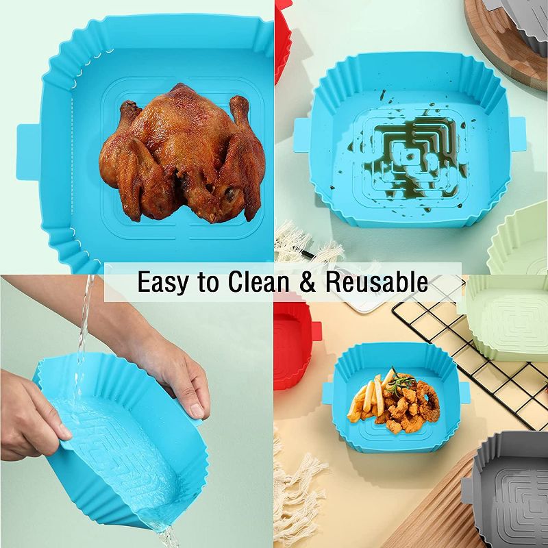 EBF Home Silicone Air Fryer Liners, 4Pcs Airfryer Liners Silicone Reusable Square Liners, Food Safe Air Fryer Liners, Air Fryer Accessories, 4 of 7